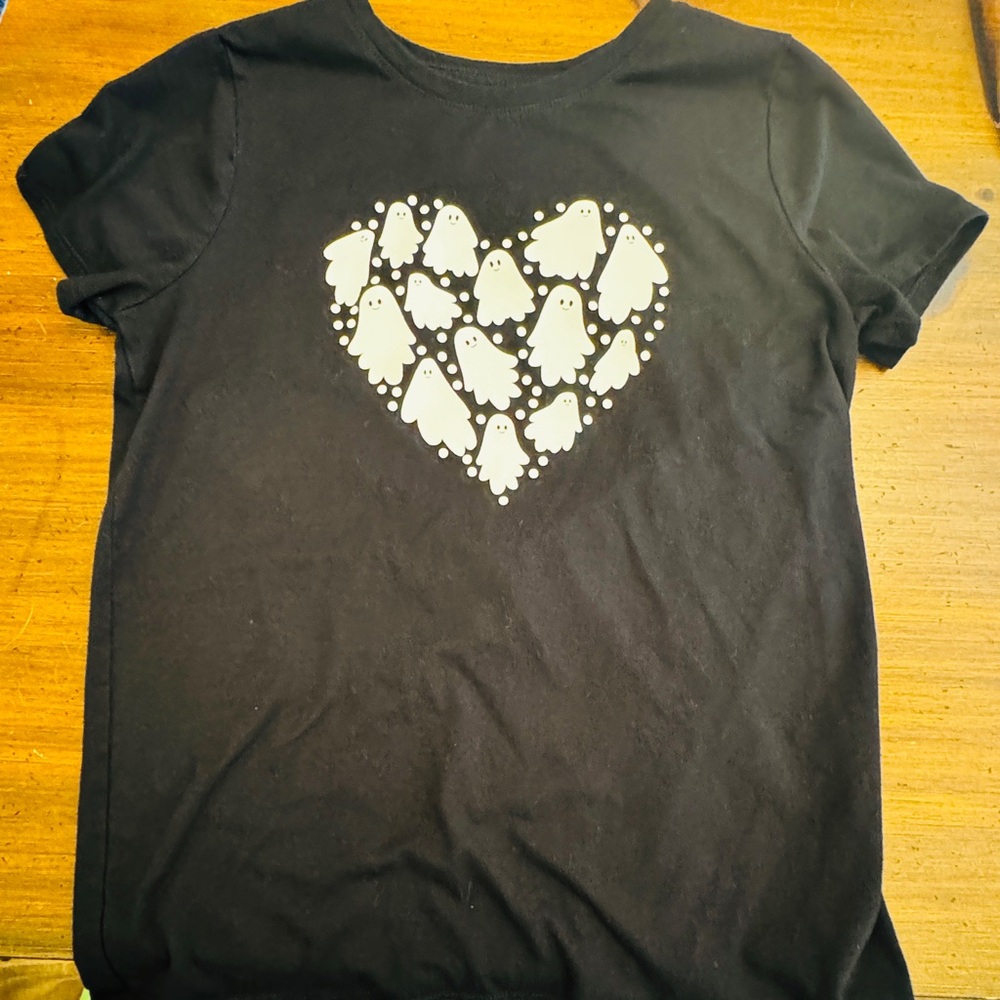 Cat & Jack XL (14) Black Ghost Halloween Graphic Women's Tee - glow in the dark